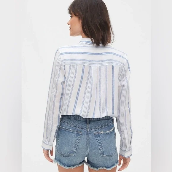Gap | Oversized Boyfriend Linen Shirt | Gray Stripe | M - Picture 2 of 8